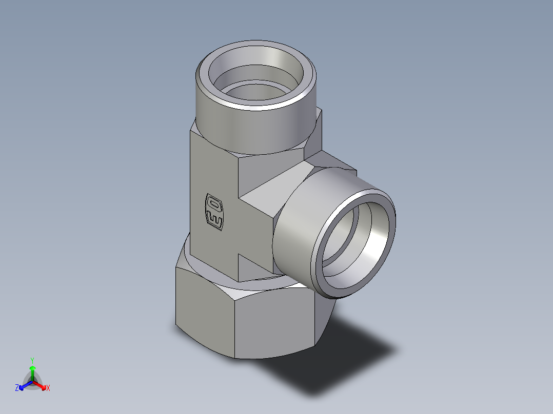 卡套式工业通用硬管接头EO_Swivel_nut_run_tee_EL30SOMD71正等轴测图