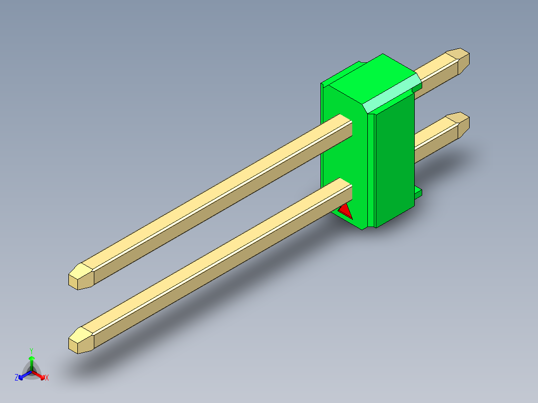 彩色公头100mil（2.54mm）系列-DS1021_green_2x01p_100mil_Type5_rev1.0正等轴测图