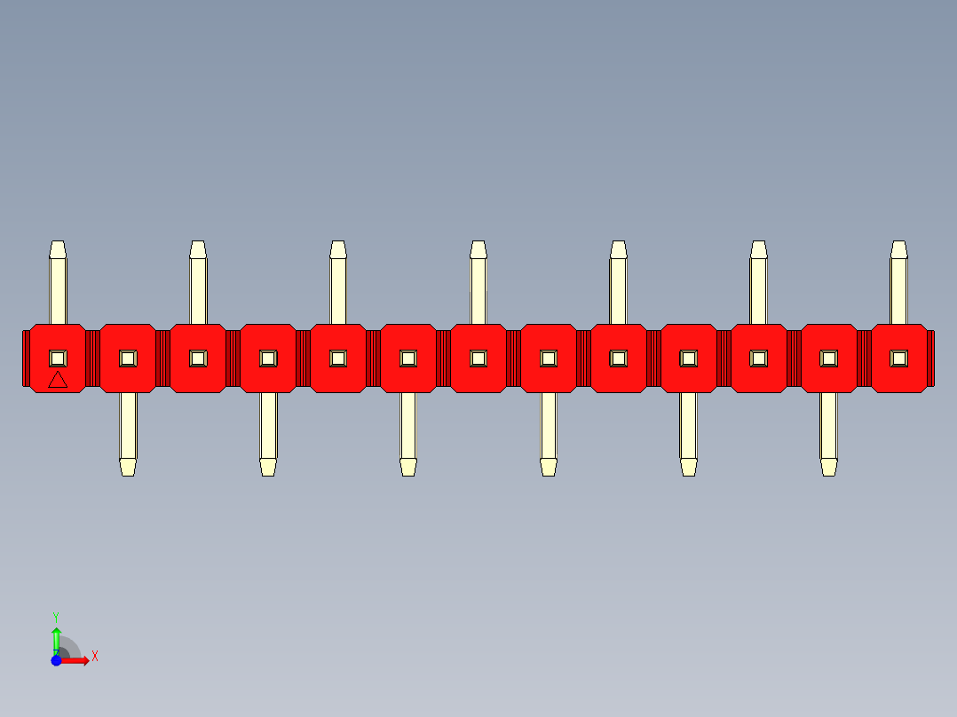 彩色公排针 100mil 2.54mm 系列-DS1022_red_13p_100mil_Type_SMT_R1_rev1.0前视图