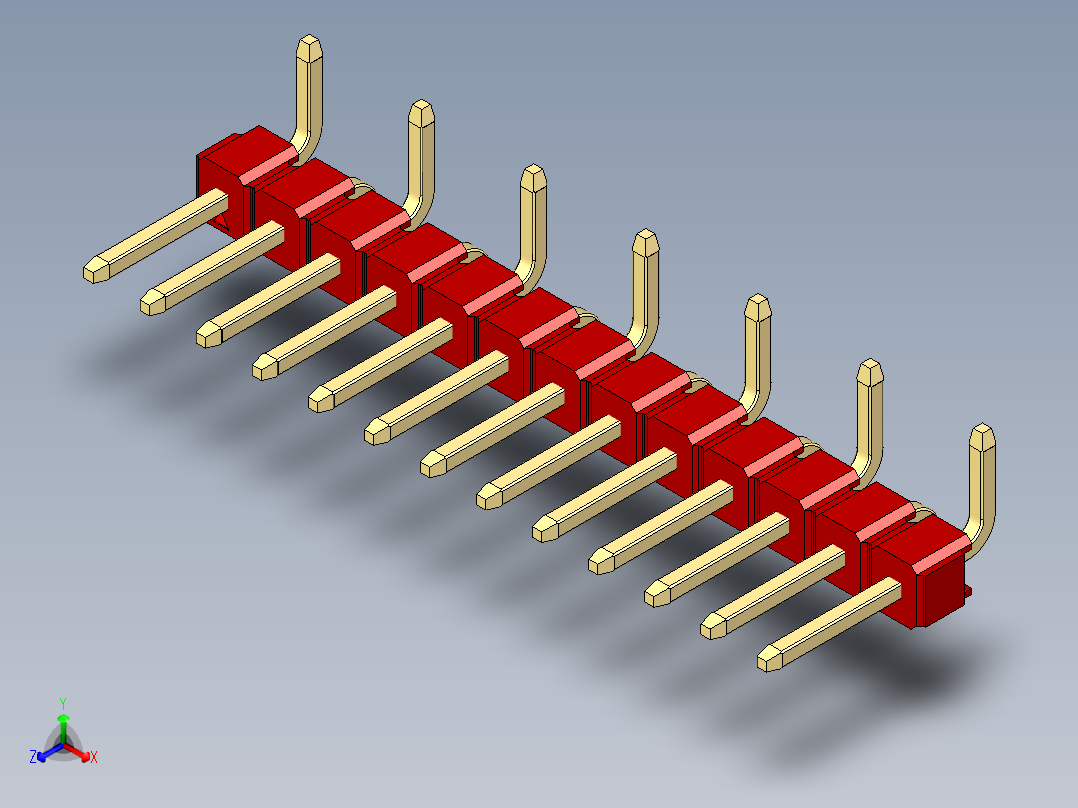 彩色公排针 100mil 2.54mm 系列-DS1022_red_13p_100mil_Type_SMT_R1_rev1.0正等轴测图
