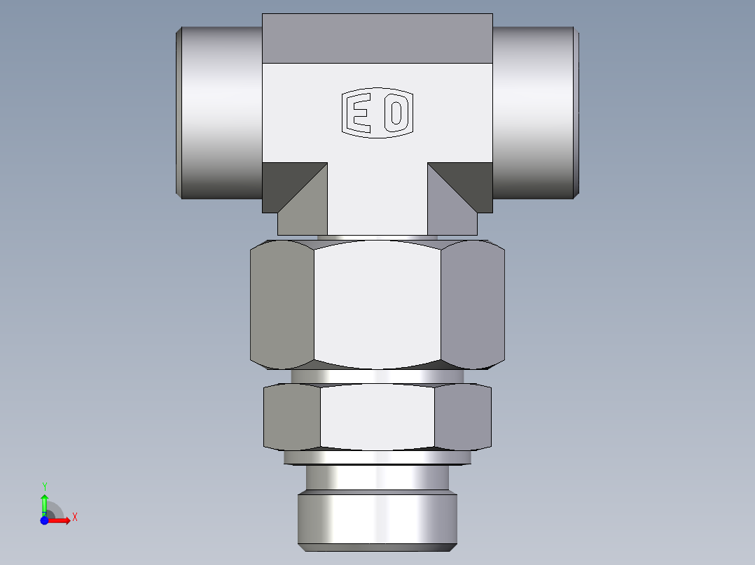 卡套式工业通用硬管接头EO_Assembled_adjustable_standpipe_branch_tee_EVT25SROMD71前视图
