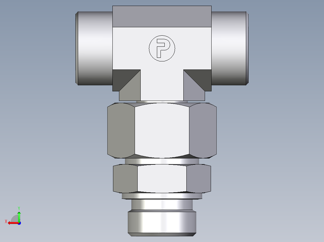 卡套式工业通用硬管接头EO_Assembled_adjustable_standpipe_branch_tee_EVT25SROMD71后视图