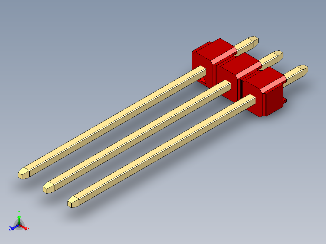 彩色公头100mil（2.54mm）系列-DS1021_red_1x03p_100mil_Type19_rev1.0正等轴测图