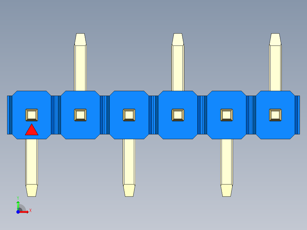 彩色公排针 100mil 2.54mm 系列-DS1022_blue_06p_100mil_Type_SMT_R2_rev1.0前视图