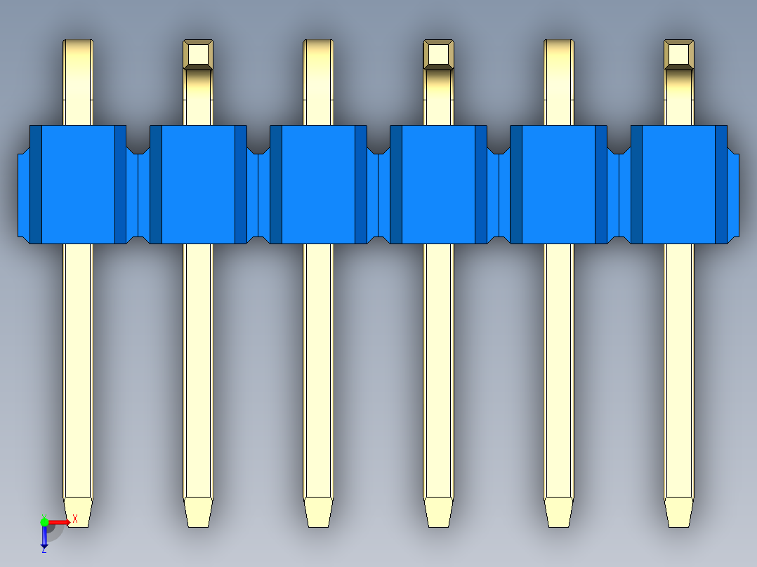 彩色公排针 100mil 2.54mm 系列-DS1022_blue_06p_100mil_Type_SMT_R2_rev1.0俯视图