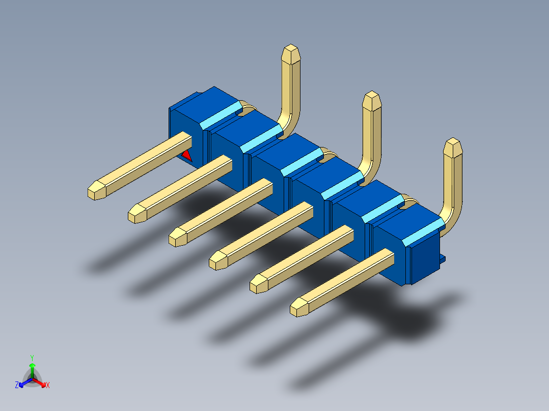 彩色公排针 100mil 2.54mm 系列-DS1022_blue_06p_100mil_Type_SMT_R2_rev1.0正等轴测图