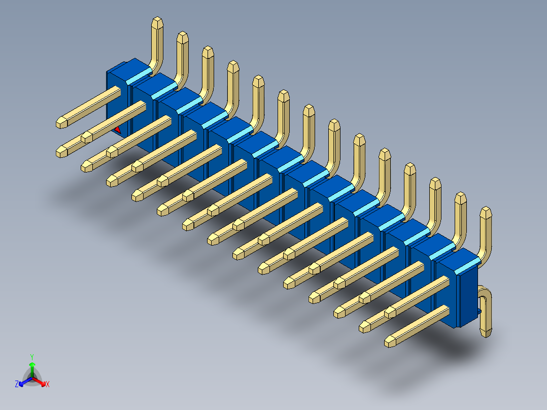 彩色公排针 100mil 2.54mm 系列-DS1022_blue_28p_100mil_TypeSMT_rev1.0正等轴测图