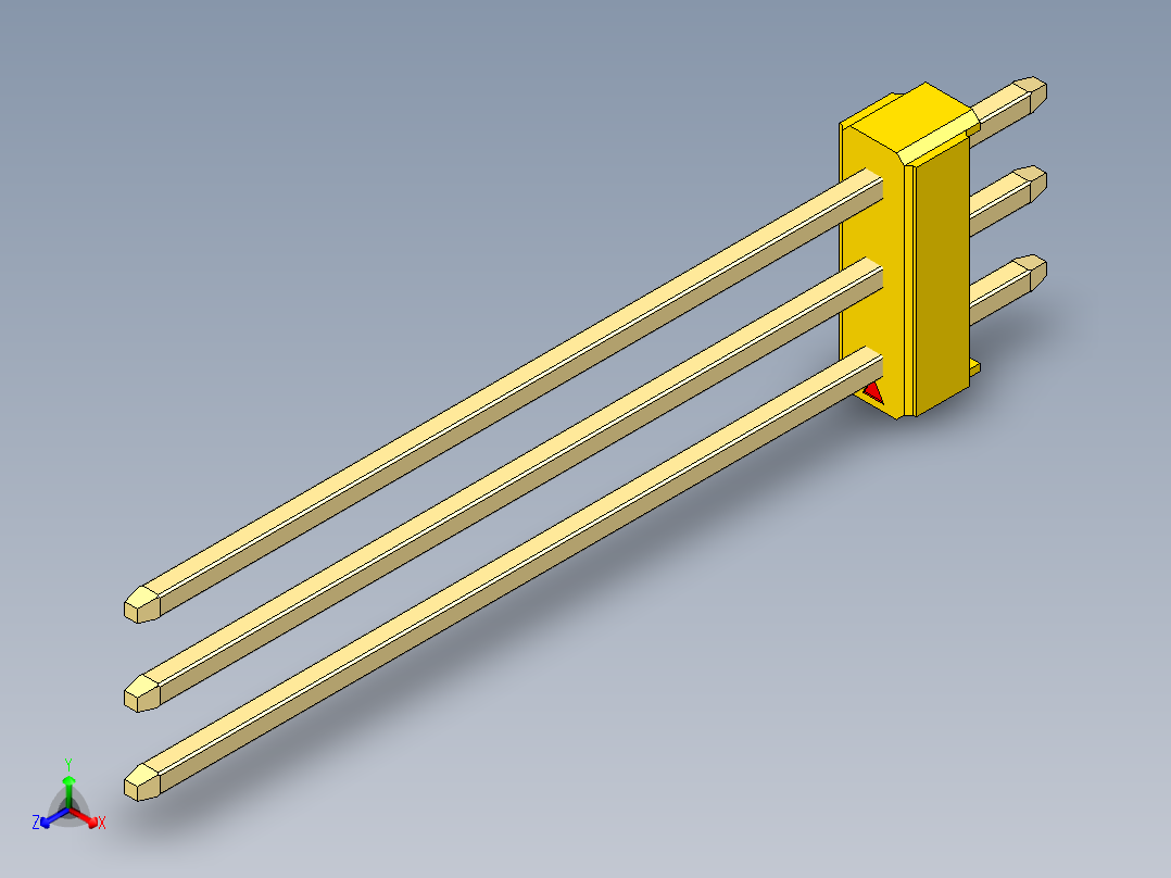 彩色公头100mil（2.54mm）系列-DS1021_yellow_3x01p_100mil_Type43_rev1.0正等轴测图