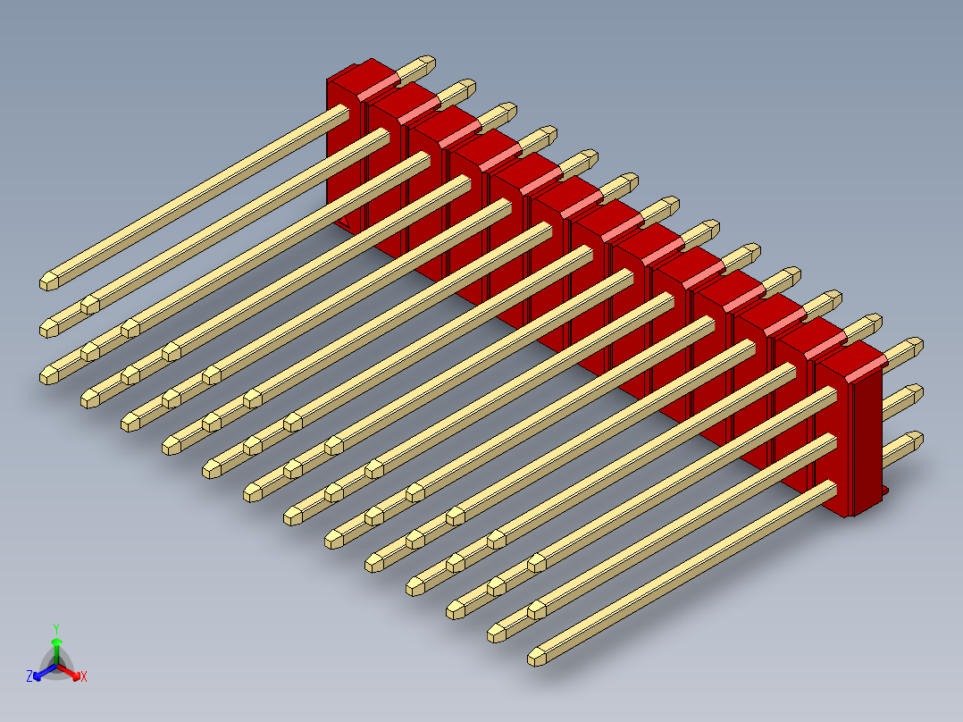 彩色公头100mil（2.54mm）系列-DS1021_red_3x13p_100mil_Type19_rev1.0正等轴测图