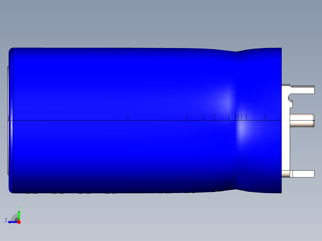 电容器350 f2.5vL 64.9毫米x直径33.3毫米右视图