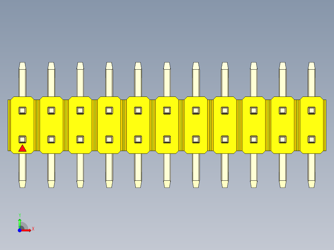 彩色公排针 100mil 2.54mm 系列-DS1022_yellow_22p_100mil_TypeSMT_rev1.0前视图