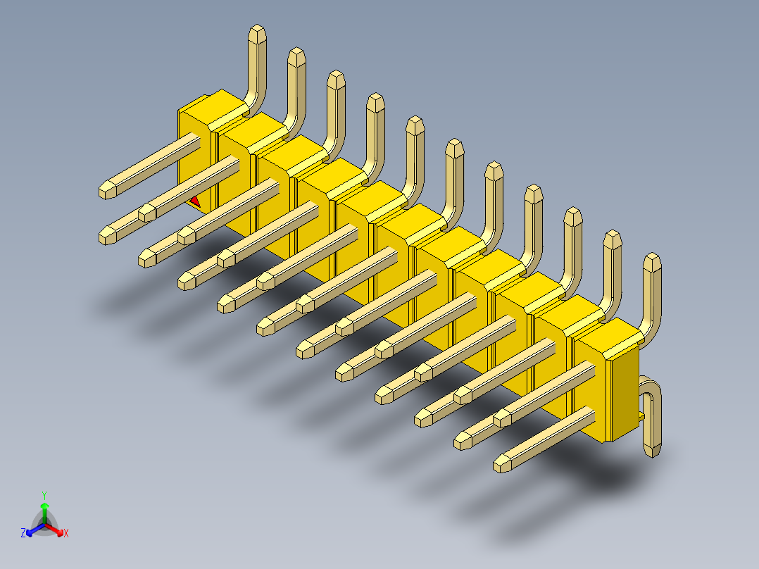 彩色公排针 100mil 2.54mm 系列-DS1022_yellow_22p_100mil_TypeSMT_rev1.0正等轴测图