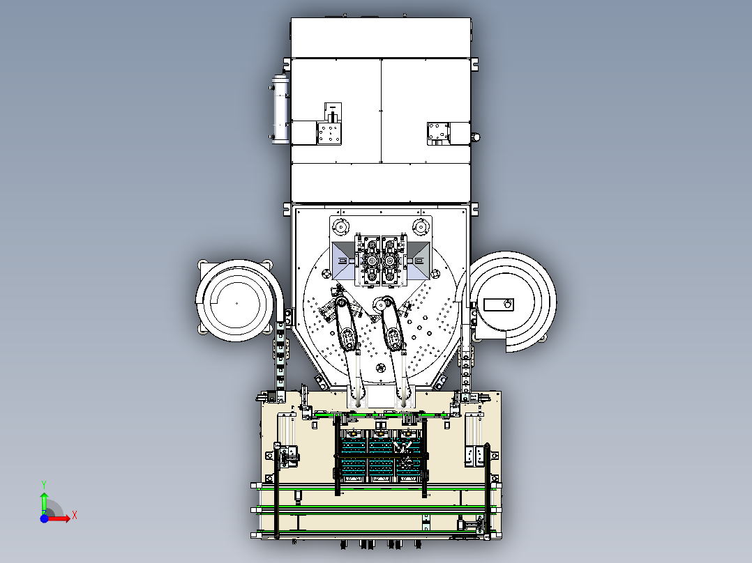 电池盖板组装注塑一体上下料前视图
