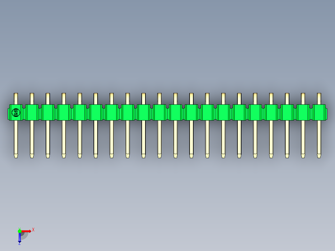 彩色公排针 100mil 2.54mm 系列-DS1022_green_1x20p_100mil_TypeD_rev1.0俯视图