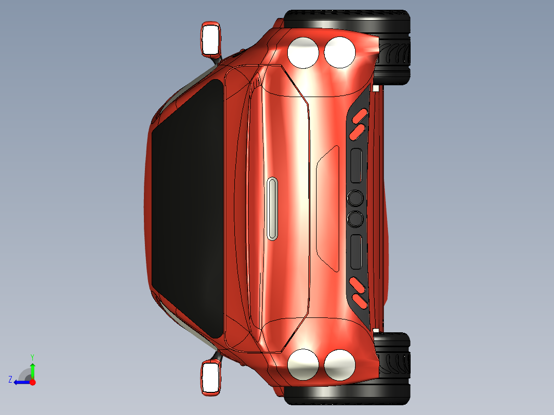 小型汽车造型3D图纸 step iges格式右视图