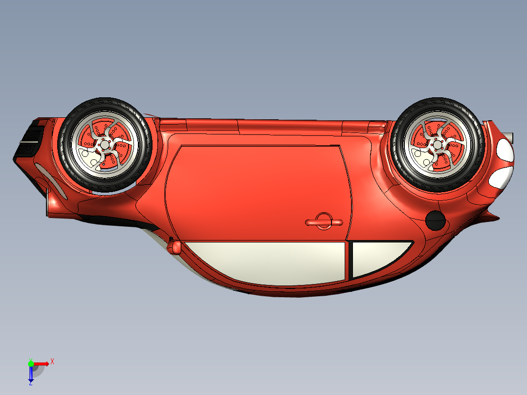 小型汽车造型3D图纸 step iges格式俯视图