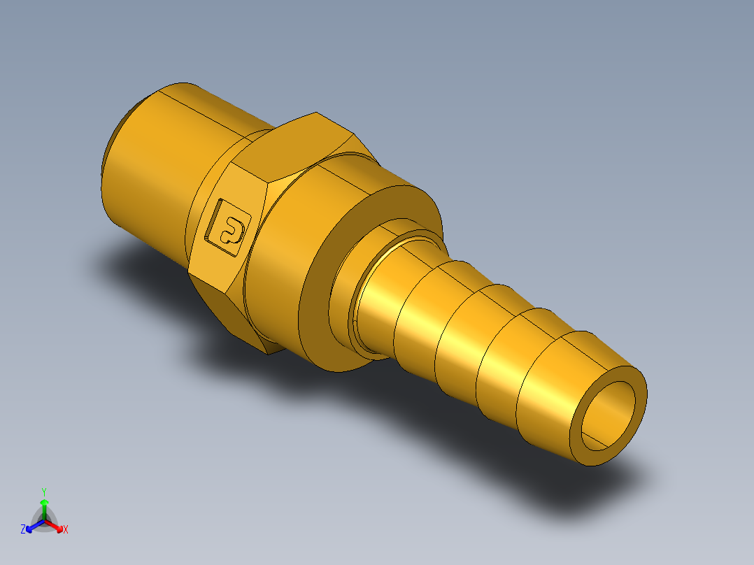 倒齿式工业管接头Male Swivel Hose Barb 125HBLSV-6-4正等轴测图