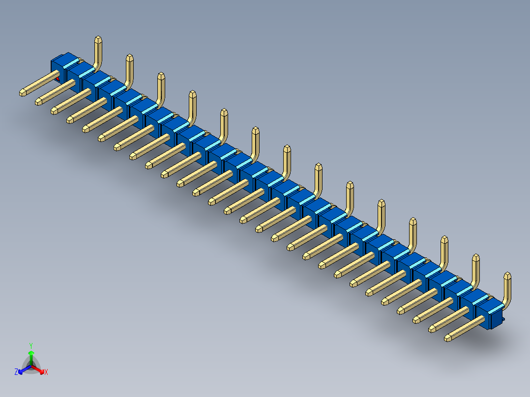 彩色公排针 100mil 2.54mm 系列-DS1022_blue_28p_100mil_Type_SMT_R2_rev1.0正等轴测图
