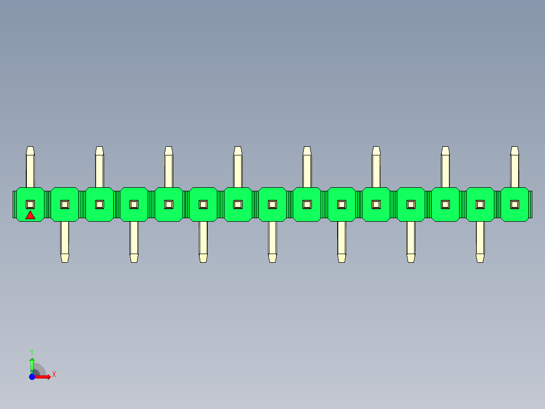 彩色公排针 100mil 2.54mm 系列-DS1022_green_15p_100mil_Type_SMT_R1_rev1.0前视图