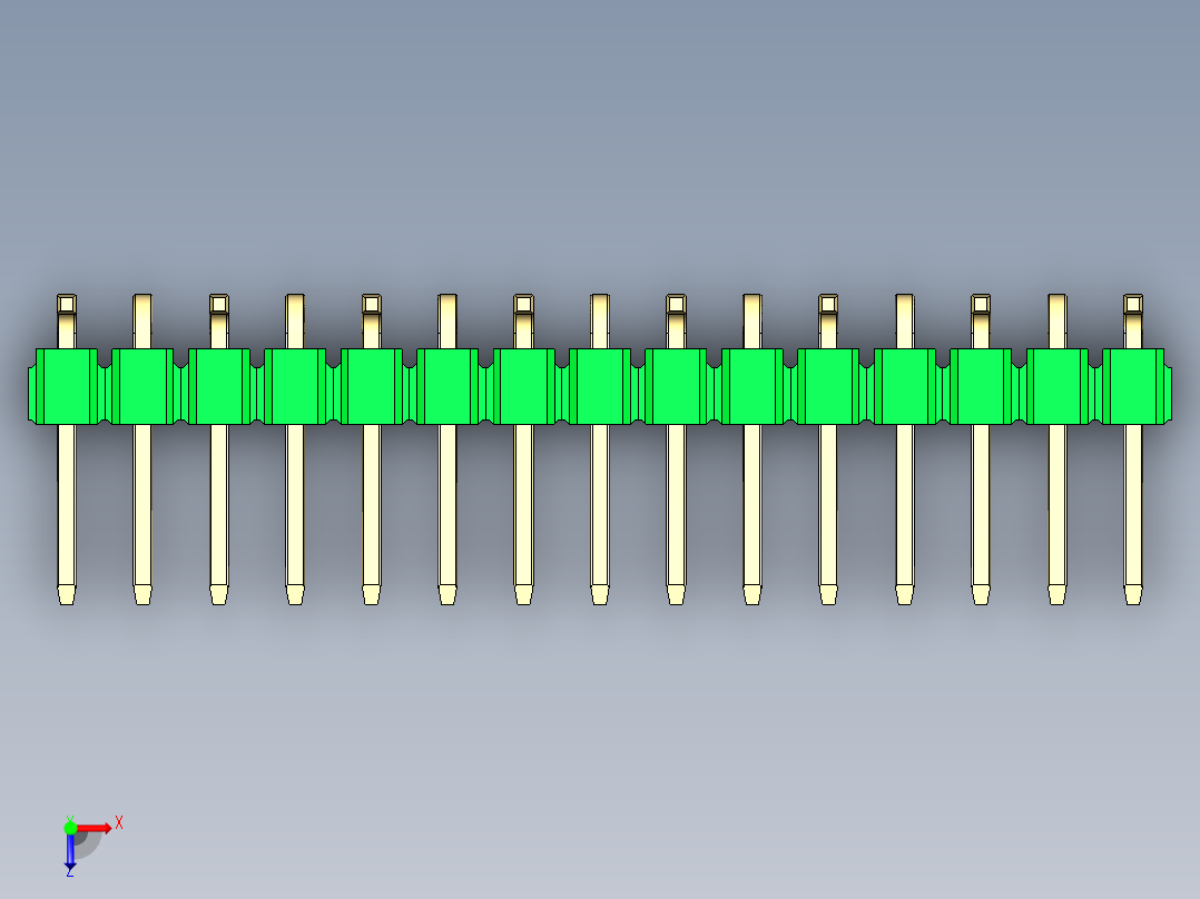 彩色公排针 100mil 2.54mm 系列-DS1022_green_15p_100mil_Type_SMT_R1_rev1.0俯视图