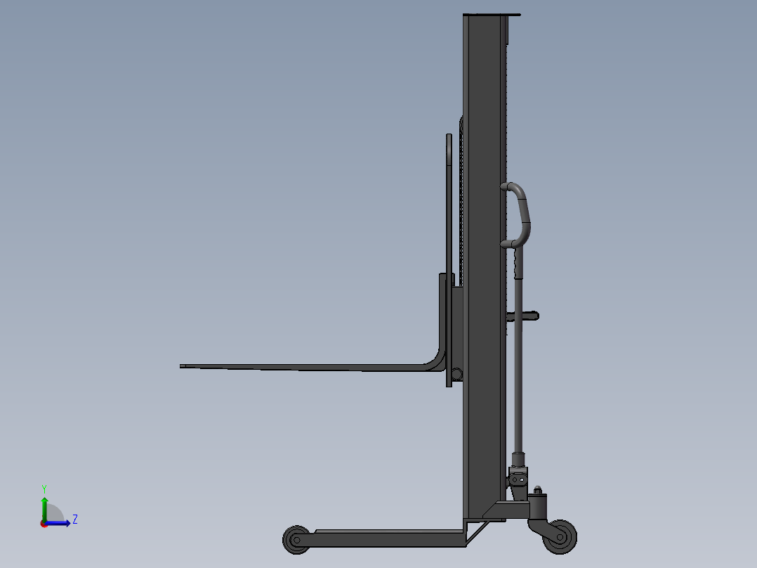 手动液压叉车 3D模型（SolidWorks设计左视图