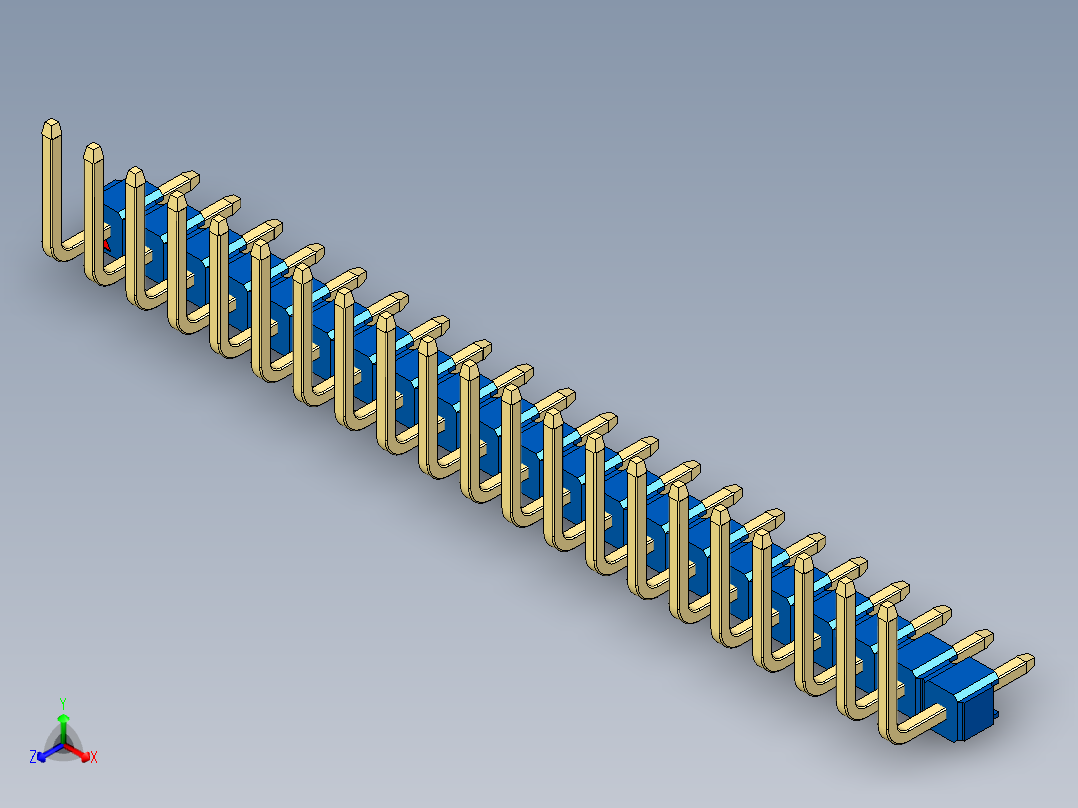 彩色公排针 100mil 2.54mm 系列-DS1022_blue_21p_100mil_TypeU_rev1.0正等轴测图
