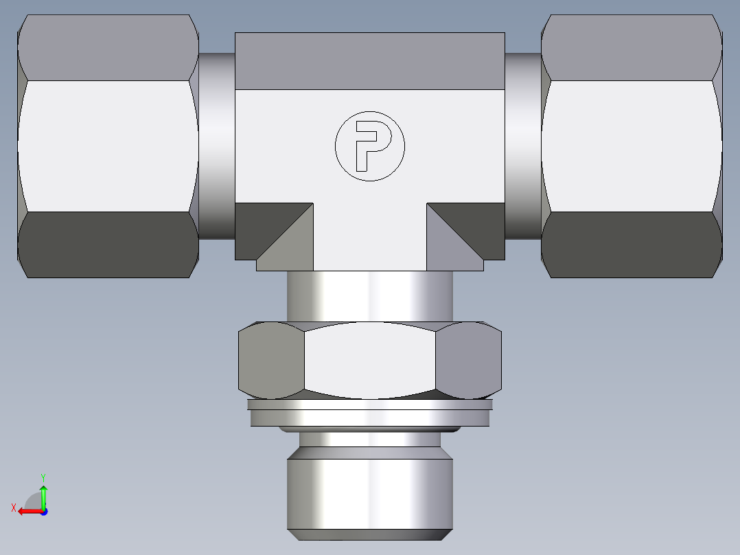 卡套式工业通用硬管接头EO_Adjustable_locknut_branch_tee_TEE10SMCF后视图