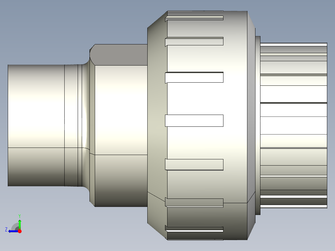 9BIRXC 适配器会在PVC-U 不锈钢溶剂焊接插座D和BSP螺纹a316l不锈钢公端与EPDM或FPM材质的O形环钢右视图