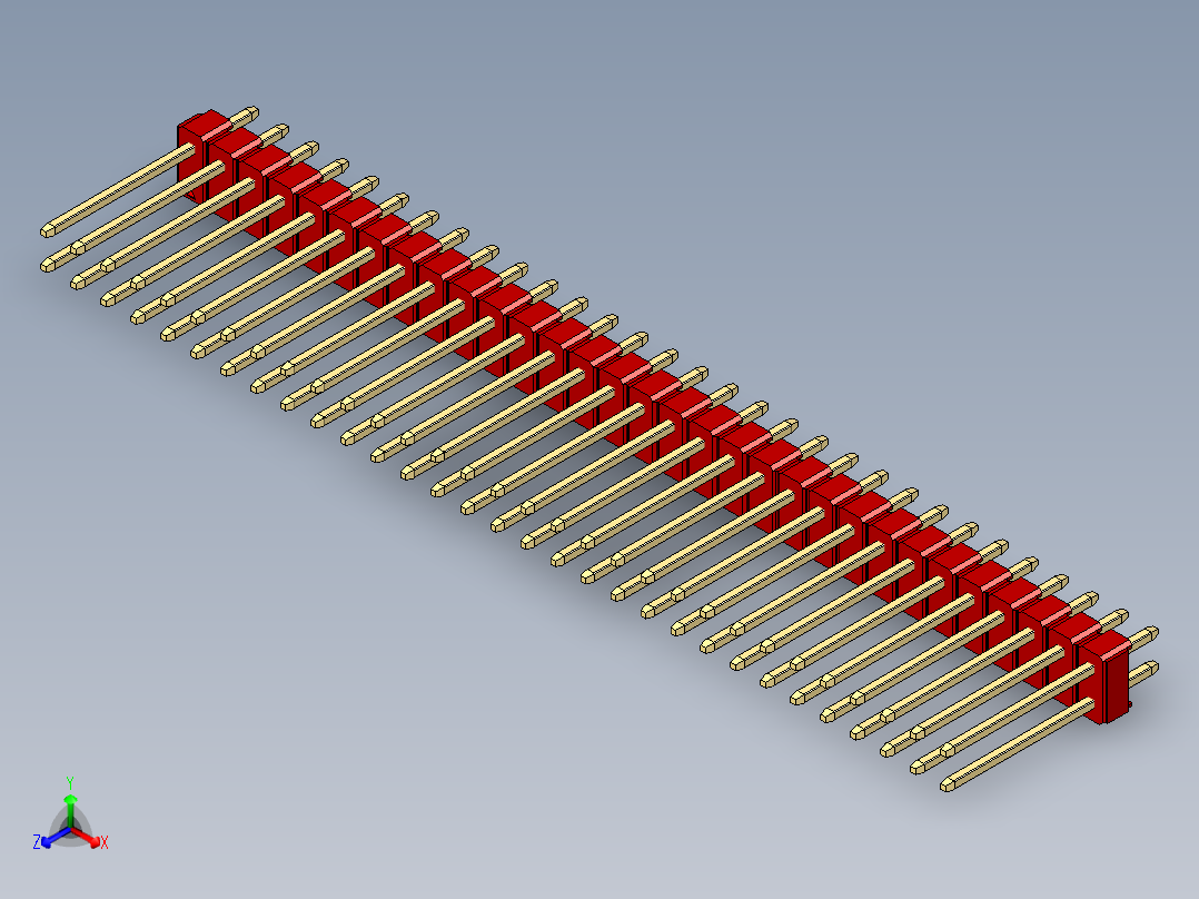 彩色公头100mil（2.54mm）系列-DS1021_red_2x31p_100mil_Type5_rev1.0正等轴测图