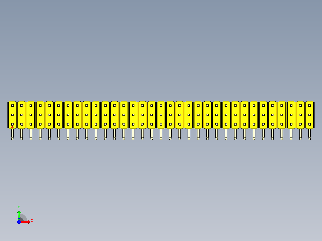 彩色公排针 100mil 2.54mm 系列-DS1022_yellow_3x33p_100mil_TypeD_rev1.0前视图
