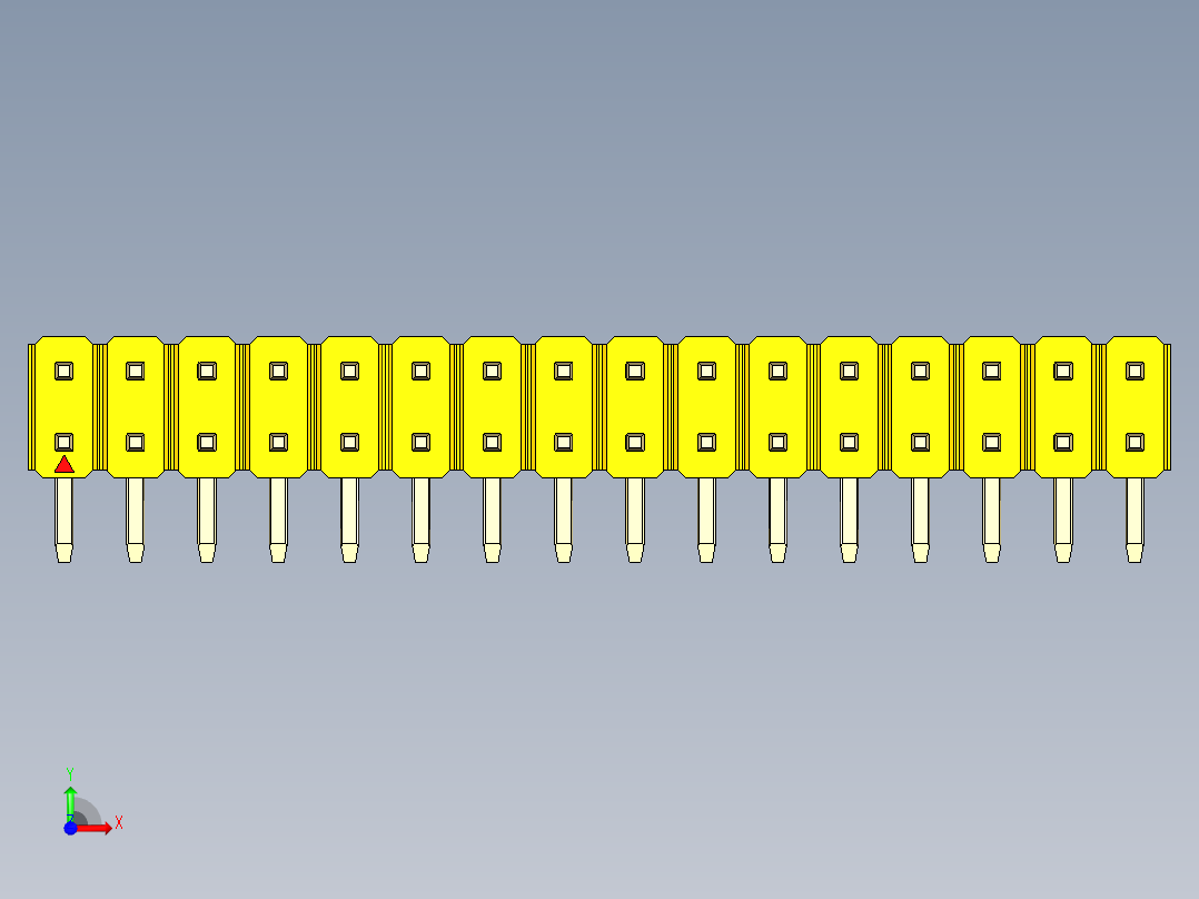 彩色公排针 100mil 2.54mm 系列-DS1022_yellow_2x16p_100mil_TypeD_rev1.0前视图