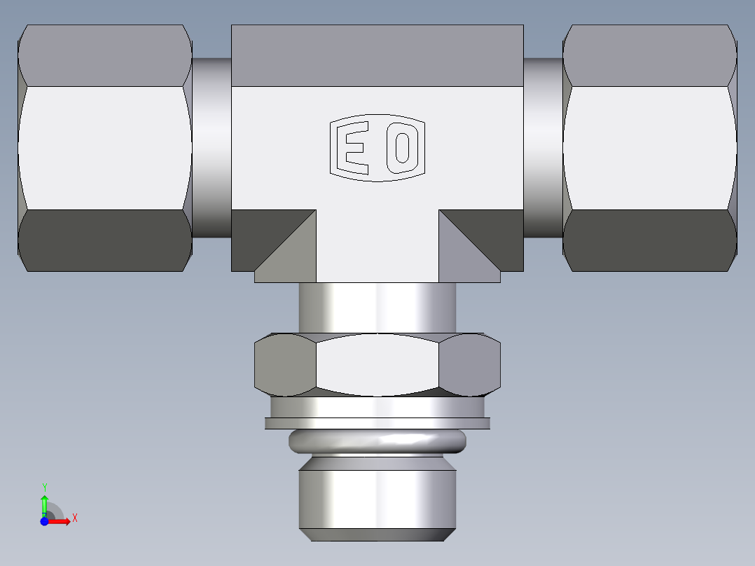 卡套式工业通用硬管接头EO_Adjustable_locknut_branch_tee_TEE10ZLMORCF前视图