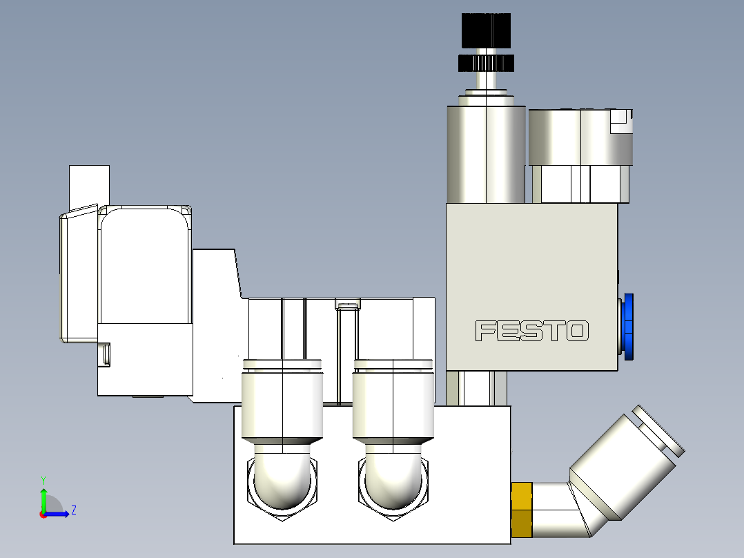 5口气动电磁阀3D模型图纸 STEP格式左视图
