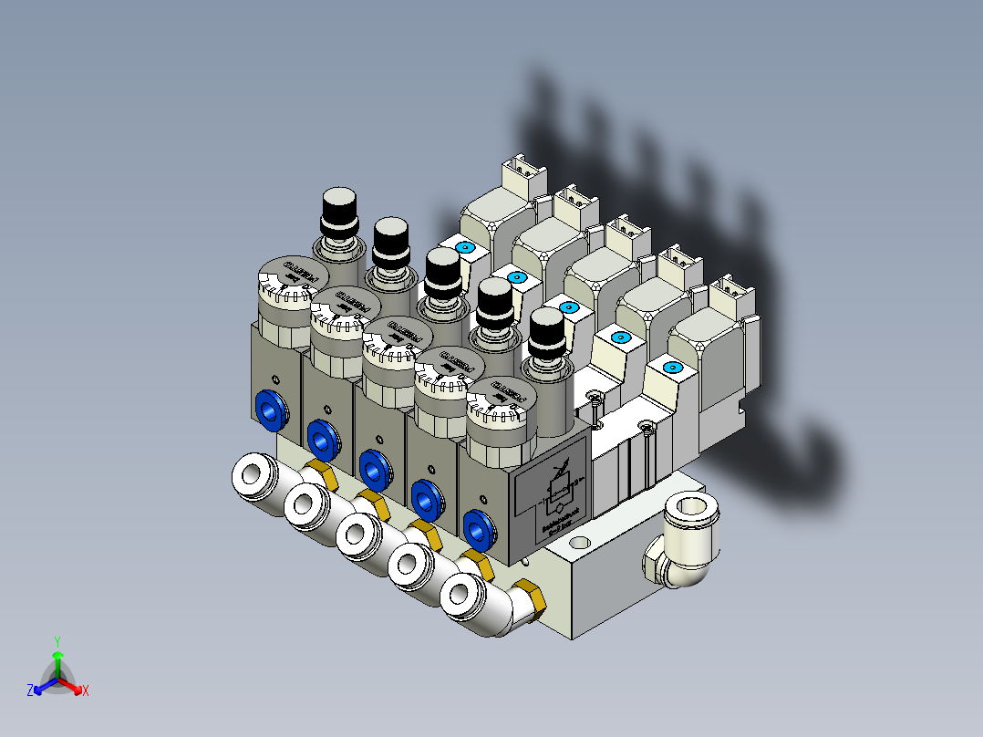 5口气动电磁阀3D模型图纸 STEP格式正等轴测图