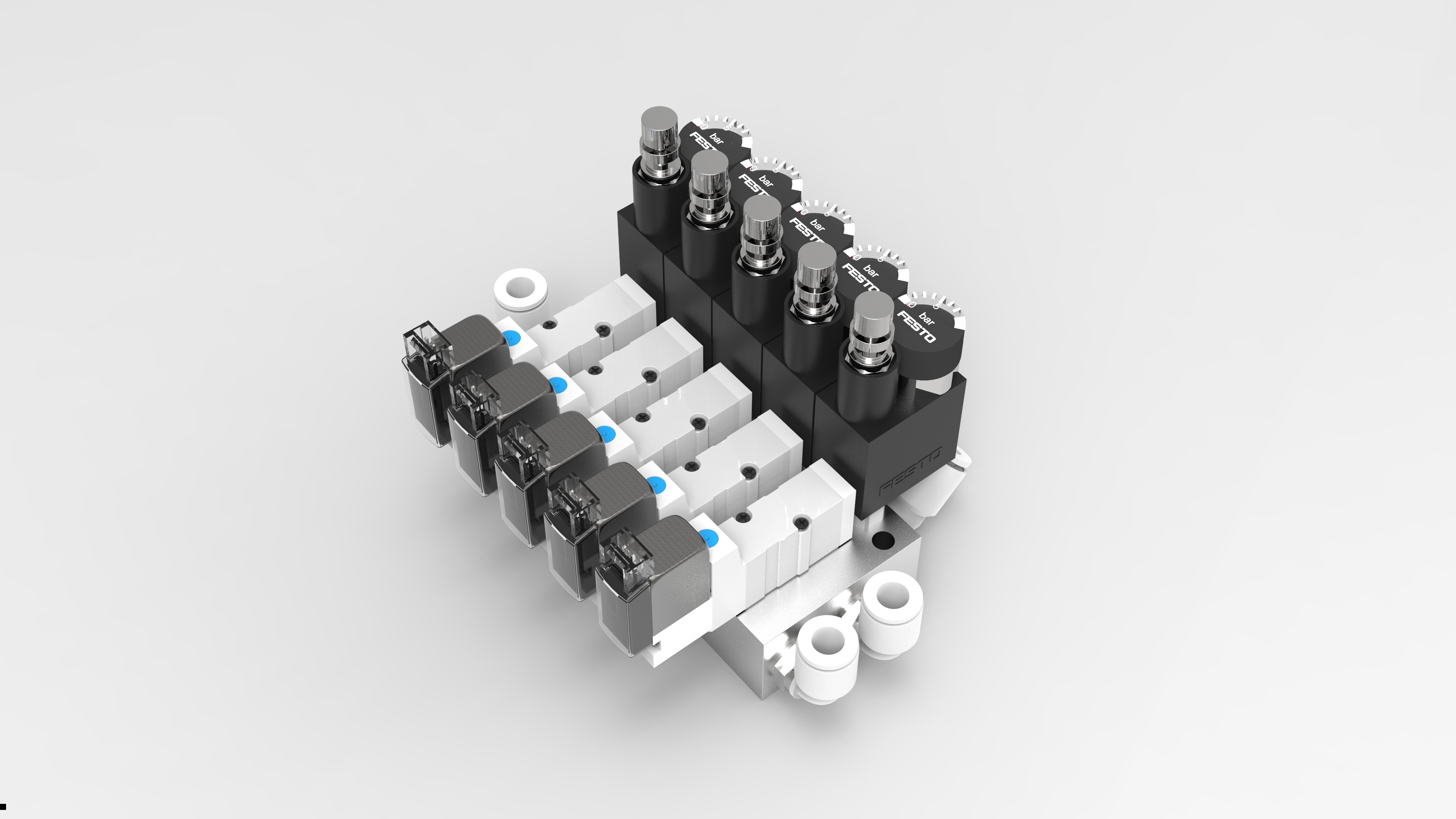 5口气动电磁阀3D模型图纸 STEP格式