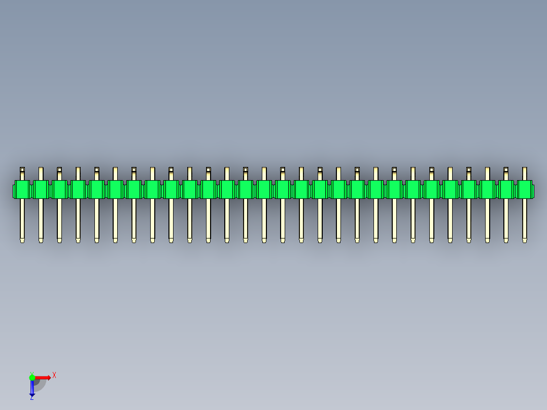彩色公排针 100mil 2.54mm 系列-DS1022_green_28p_100mil_Type_SMT_R1_rev1.0俯视图