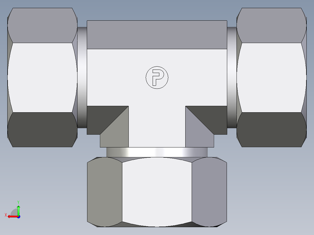 卡套式工业通用硬管接头EO_Union_tee_T30ZSCF后视图