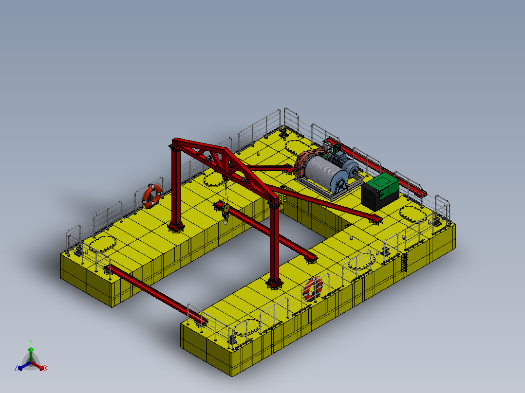 水下维修作业工程双体船sw21可编辑正等轴测图