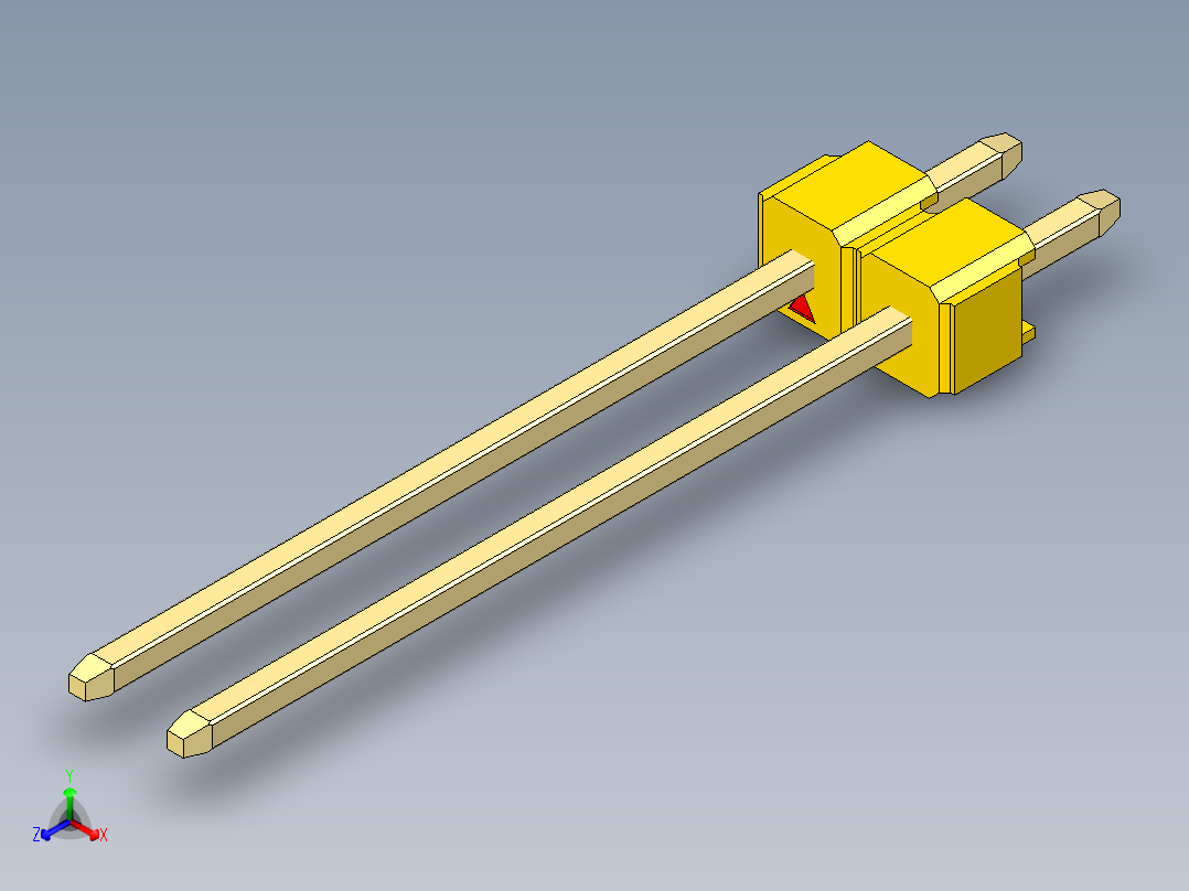 彩色公头100mil（2.54mm）系列-DS1021_yellow_1x02p_100mil_Type19_rev1.0正等轴测图