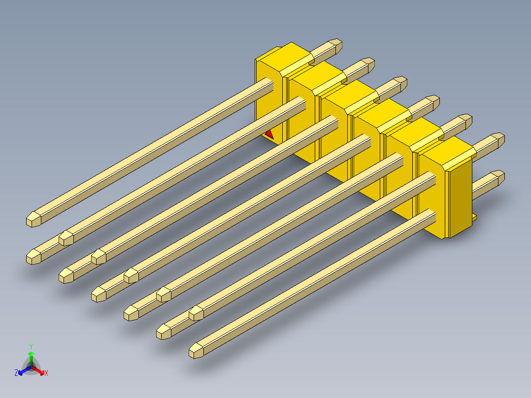 彩色公头100mil（2.54mm）系列-DS1021_yellow_2x06p_100mil_Type19_rev1.0正等轴测图