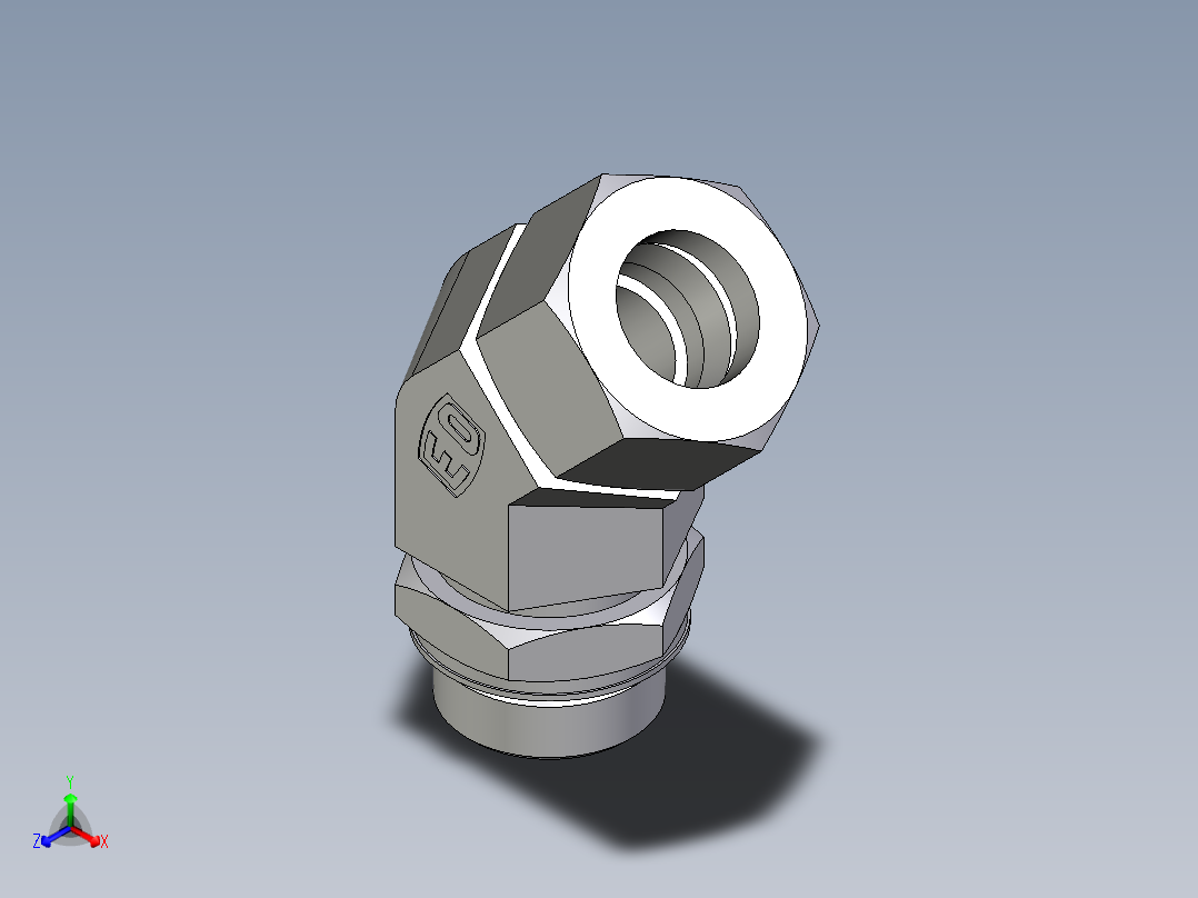 卡套式工业通用硬管接头EO_Adjustable_locknut_45_deg_elbow_VEE30ZSMORCF正等轴测图