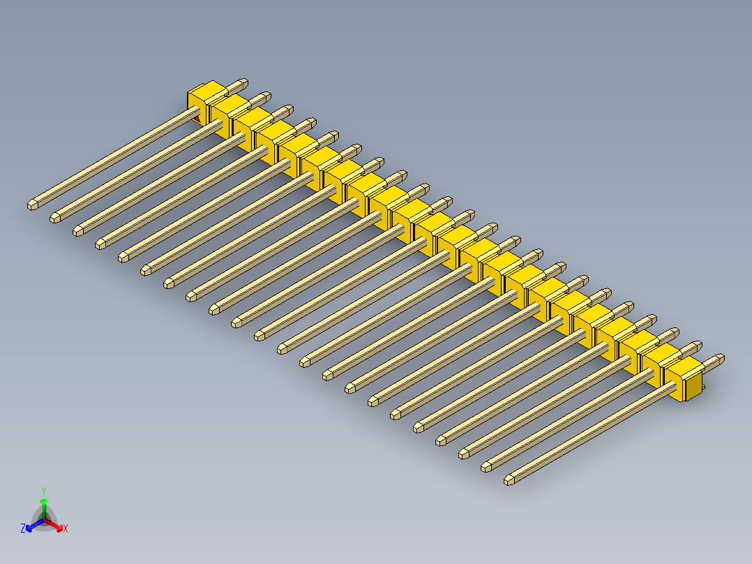 彩色公头100mil（2.54mm）系列-DS1021_yellow_1x22p_100mil_Type19_rev1.0正等轴测图