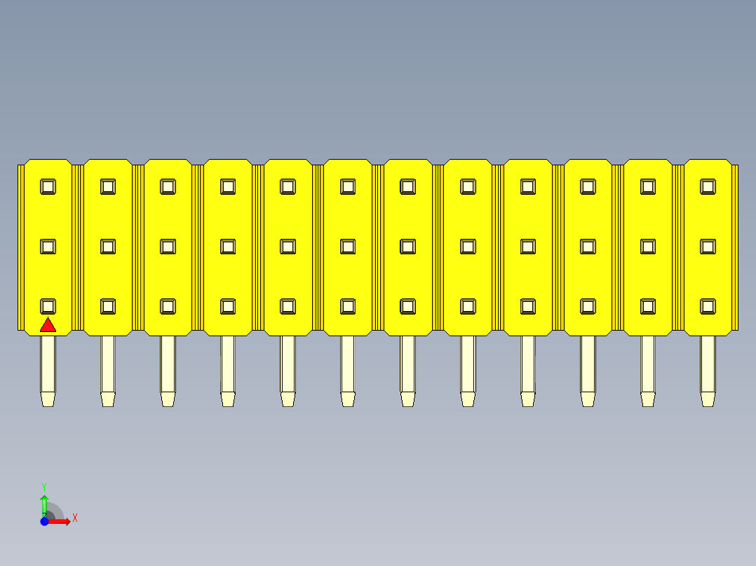 彩色公排针 100mil 2.54mm 系列-DS1022_yellow_3x12p_100mil_TypeD_rev1.0前视图