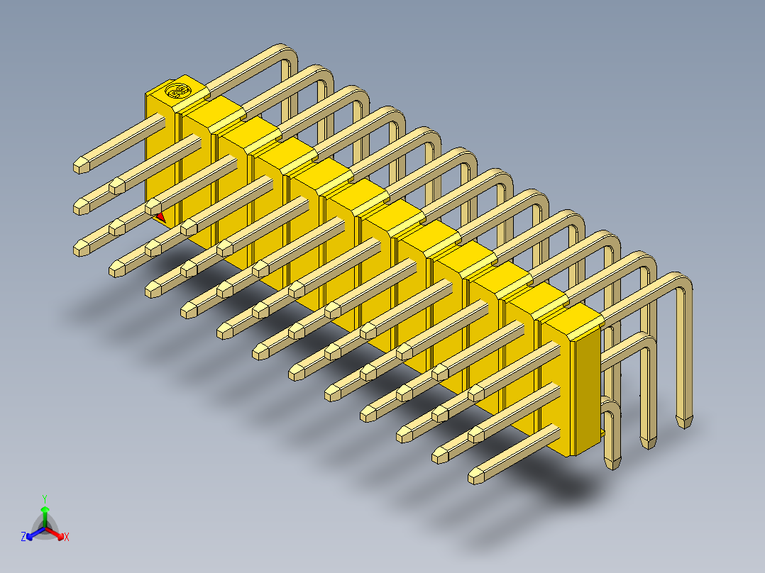 彩色公排针 100mil 2.54mm 系列-DS1022_yellow_3x12p_100mil_TypeD_rev1.0正等轴测图