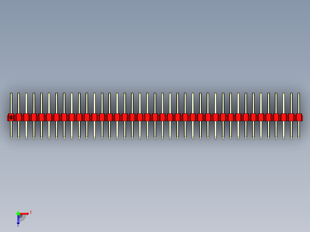 彩色公排针 100mil 2.54mm 系列-DS1022_red_3x39p_100mil_TypeD_rev1.0俯视图