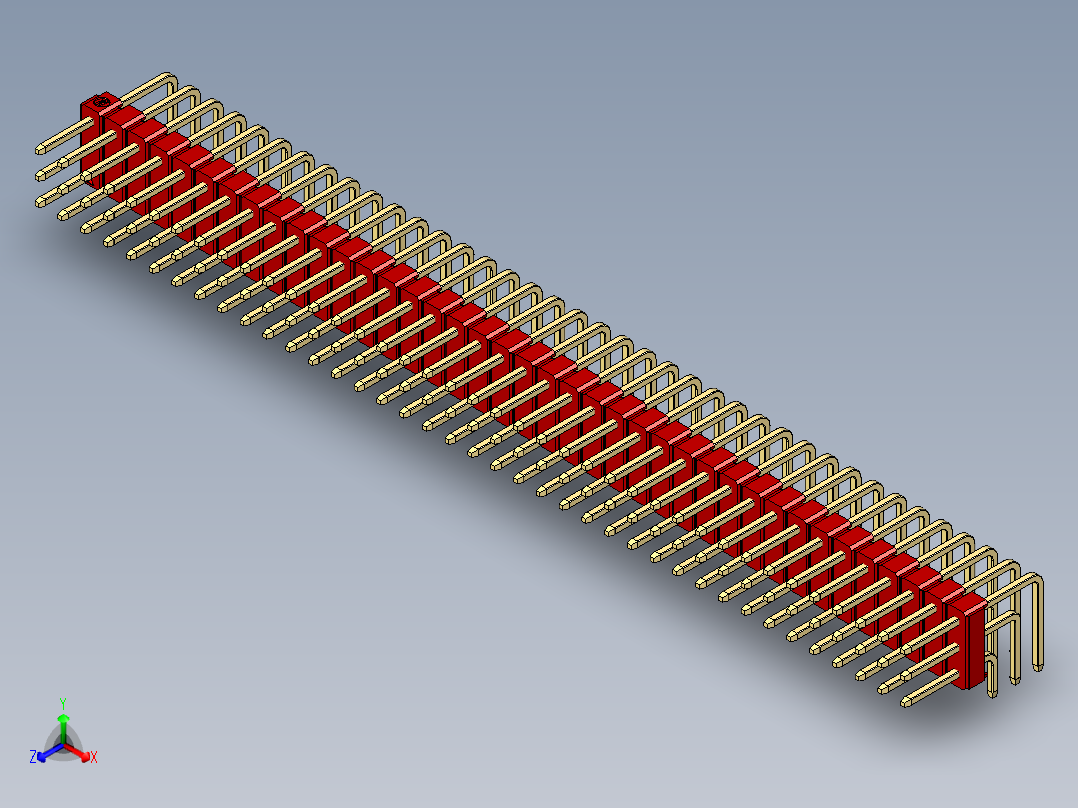 彩色公排针 100mil 2.54mm 系列-DS1022_red_3x39p_100mil_TypeD_rev1.0正等轴测图