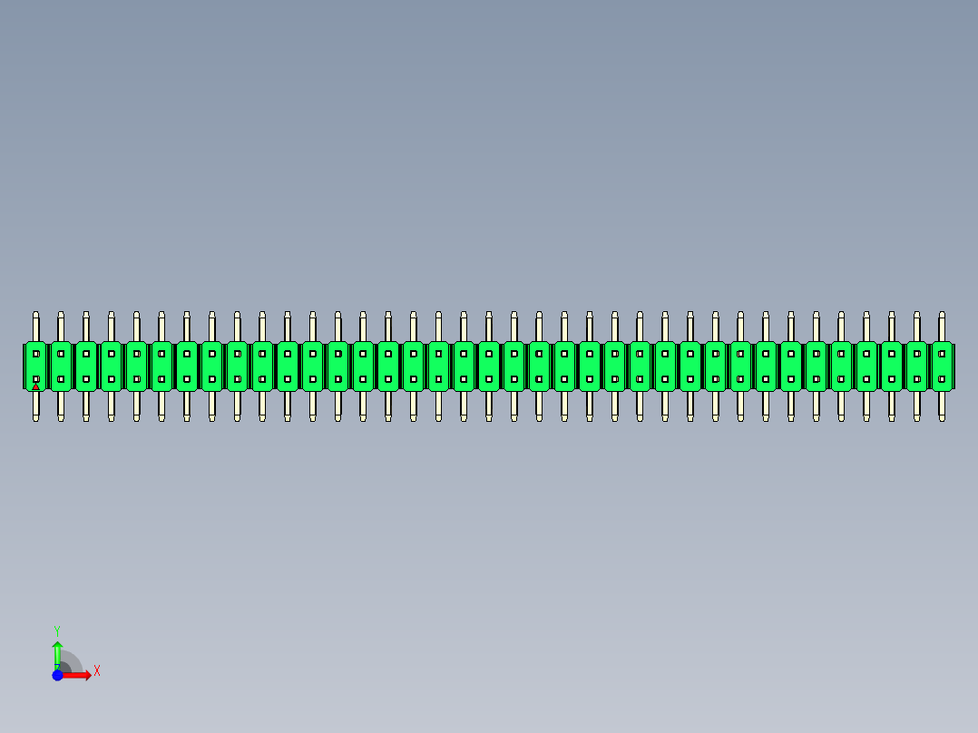 彩色公排针 100mil 2.54mm 系列-DS1022_green_74p_100mil_TypeSMT_rev1.0前视图
