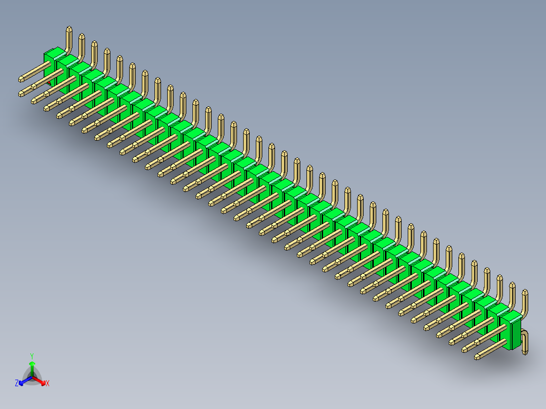 彩色公排针 100mil 2.54mm 系列-DS1022_green_74p_100mil_TypeSMT_rev1.0正等轴测图