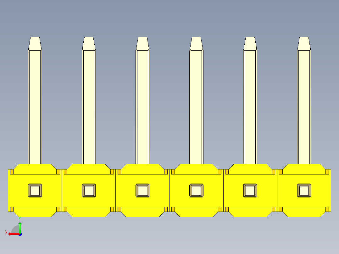 彩色公排针 100mil 2.54mm 系列-DS1022_yellow_06p_100mil_TypeU_rev1.0后视图