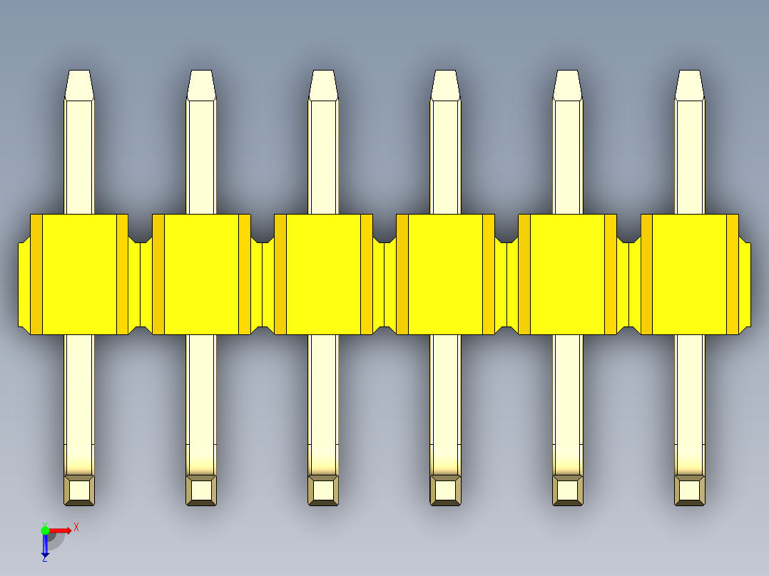 彩色公排针 100mil 2.54mm 系列-DS1022_yellow_06p_100mil_TypeU_rev1.0俯视图